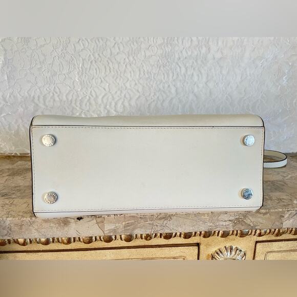 Michael Kors white stud/rivets large Selma Grossgrain leather crossbody satchel - Picture 6 of 8